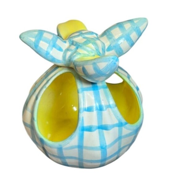 VTG Napco Pastel Plaid Blue and yellow Planter Baby shower planter Ceramic Baske - Picture 10 of 10